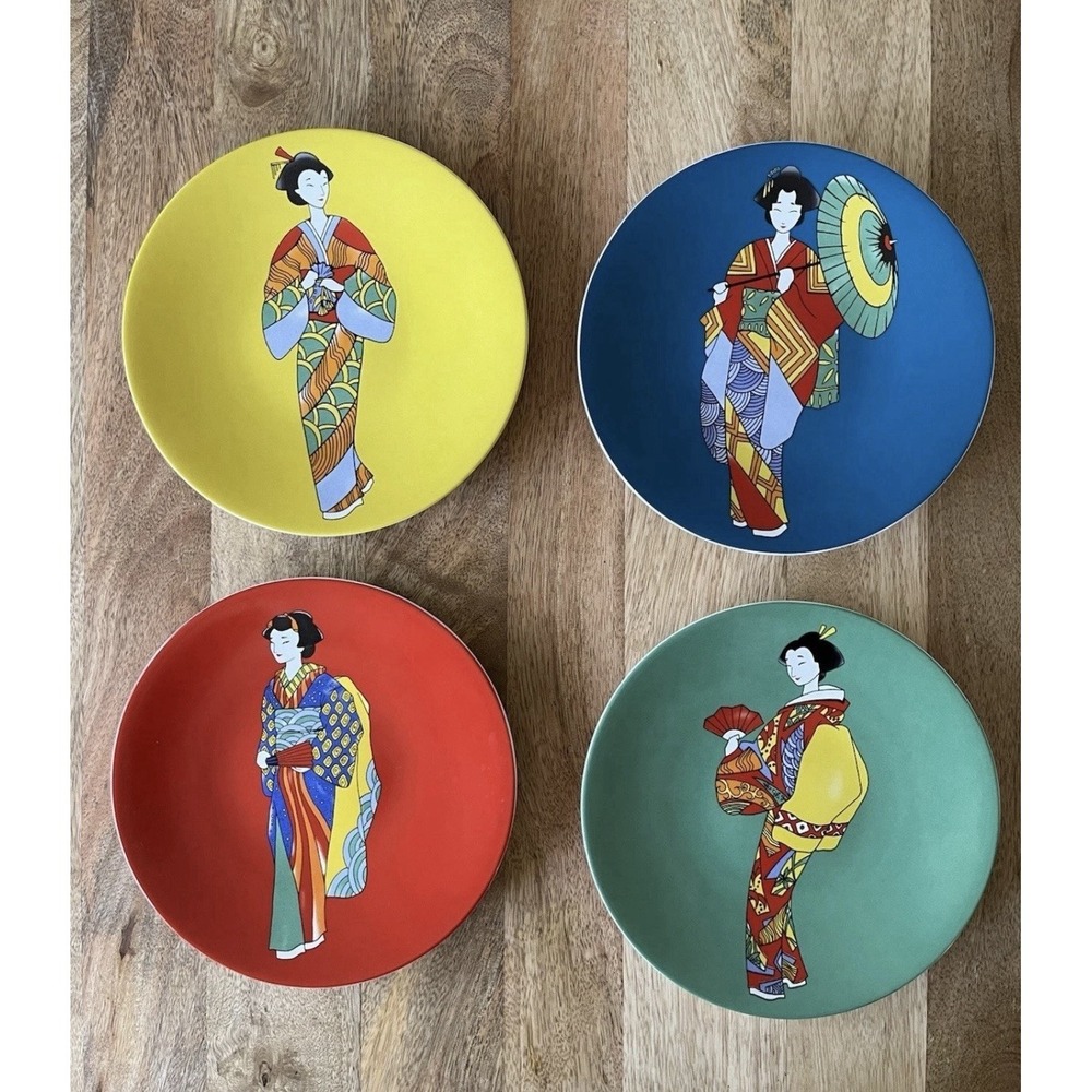 Pier1 Imports Geisha Salad Plates Stoneware Set of 4 Dishwasher & Microwave Safe